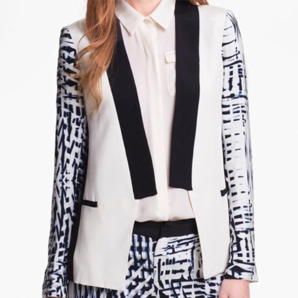 Parker Reef silk navy graphic open blazer size M